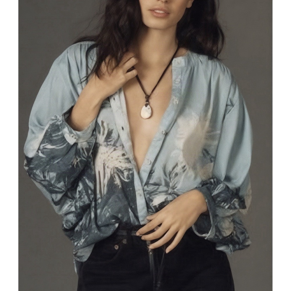 NWT Anthropologie Pilcro Sidney Batwing Blouse S Abstract Tropical Coastal Boho